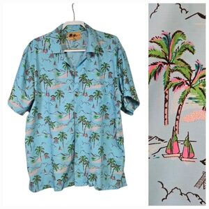 Ingear Mexico Palm Tree Hawaiian Shirt Aqua Blue Short Sleeve Button Down XXL